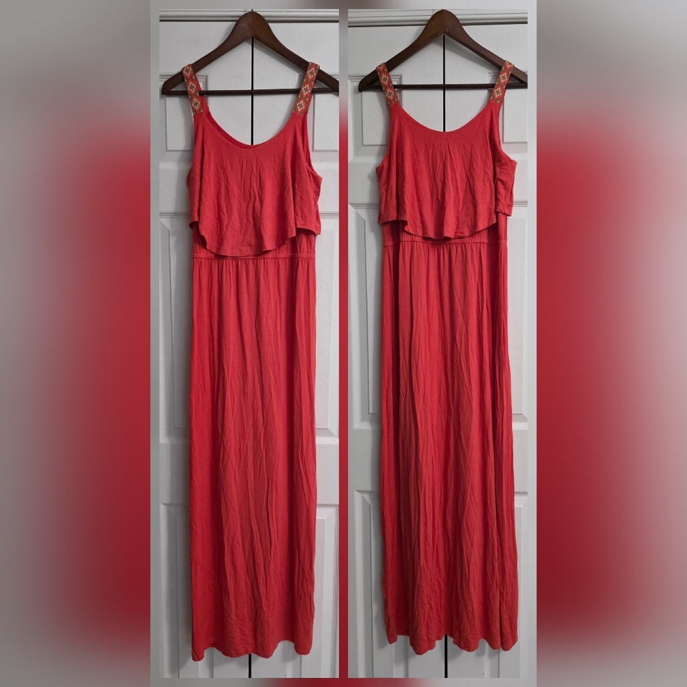 Charming Charlie Pink Tiered Off Shoulder Maxi Sundress Womens Medium - Picture 2 of 5